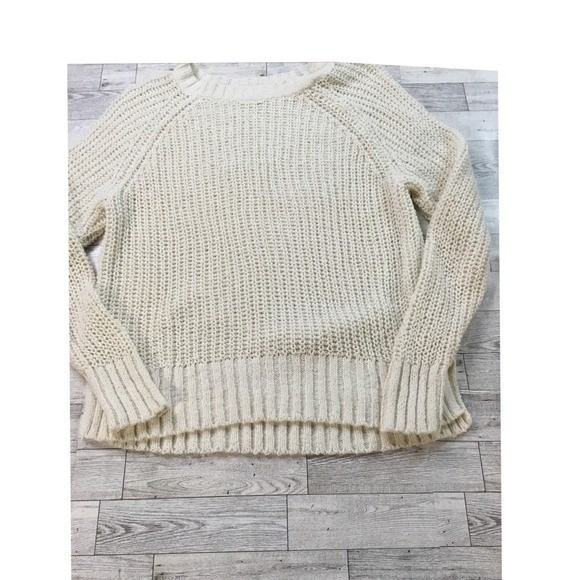 Aerie Tan Chunky Knit Sweater Cozy Ribbed Hem Crewneck Pullover Size SP - Picture 3 of 14